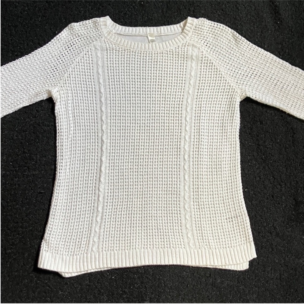 💕CHEROKEE YOUTH SIZE XL (14-16) WHITE OPEN KNIT CREWNECK SWEATER
